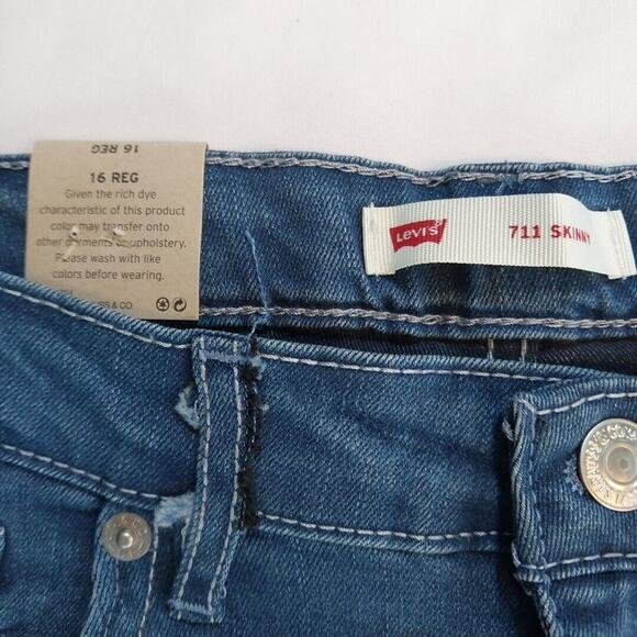 Levi's‎ 711 Skinny NWT Girls Stretch Denim Blue Jeans Youth Size 16 Reg • NEW - Picture 3 of 5